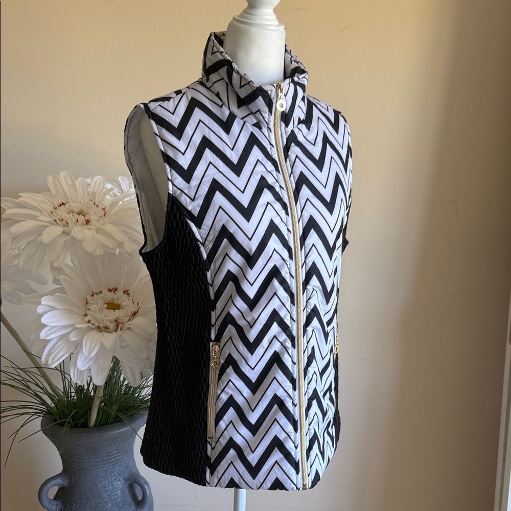 Marc New York Andrew Marc Chevron Patterned Vest with Gold Zipper
